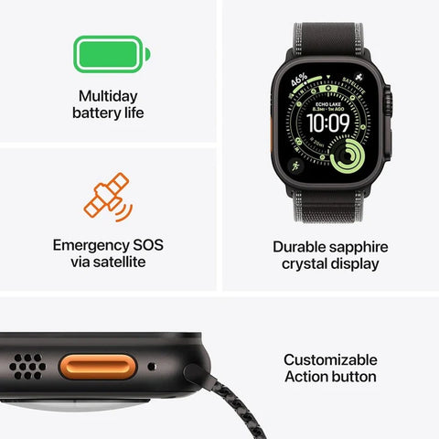 Apple Watch Ultra 3 GPS + Cellular 49mm Black Titanium Case with Black/Charcoal Trail Loop - M/L