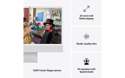 آبل آي ماك 24 بوصة M4 – معالج 10 نوى، معالج رسومي 10 نوى، ذاكرة RAM بسعة 32 جيجابايت، وحدة تخزين SSD بسعة 1 تيرابايت، لوحة مفاتيح عربي/إنجليزي، فضي