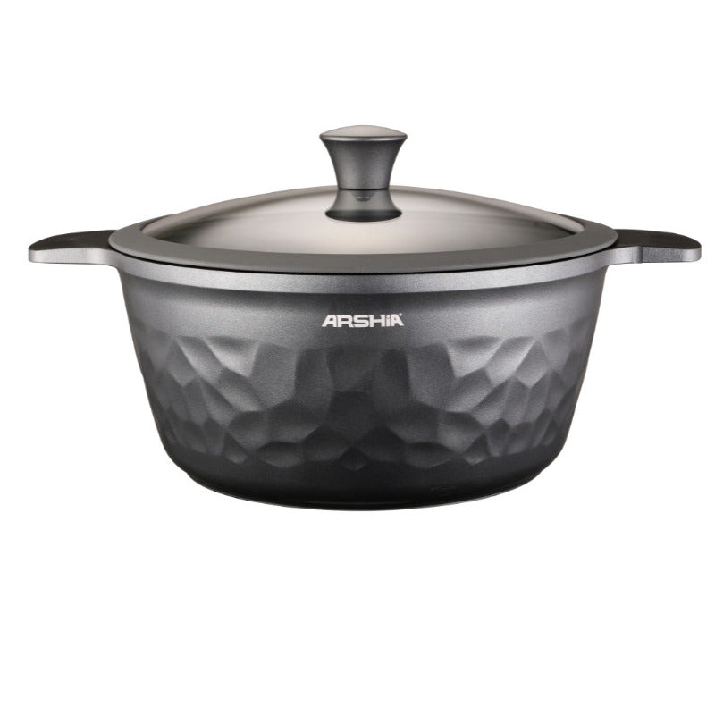 Arshia CO110-3127, 28cm Die-Casting Aluminium Casserole With Lid – Diamond Design, Non-Stick Interior