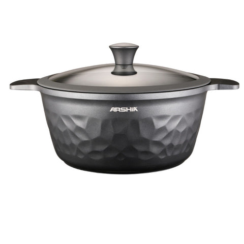 Arshia CO110-3127, 28cm Die-Casting Aluminium Casserole With Lid – Diamond Design, Non-Stick Interior