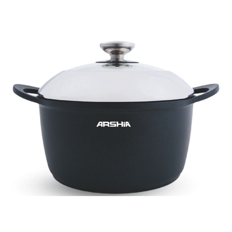 Arshia DC151-1035, 28cm Die-Cast Casserole with Glass Lid – Non-Stick Aluminium Cookware