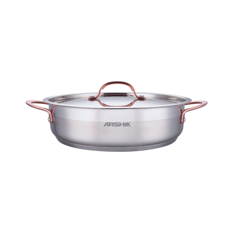 Arshia SS014-3315, 32cm Stainless Steel Shallow Pan With 2 Lids