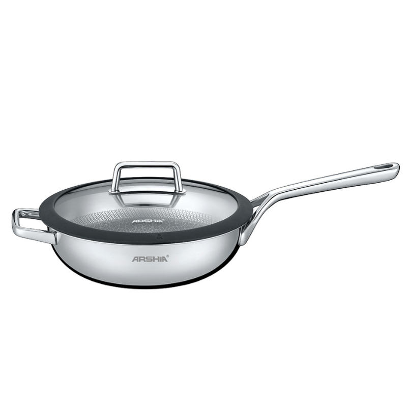 Arshia SS050-3167, 26cm 3-Ply Stainless Steel Non-Stick Wok Pan with Lid