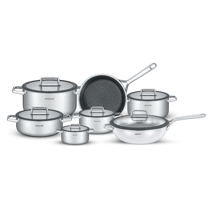 Arshia SS050-3343, 13-Piece Tri-Ply Stainless Steel Cookware Set