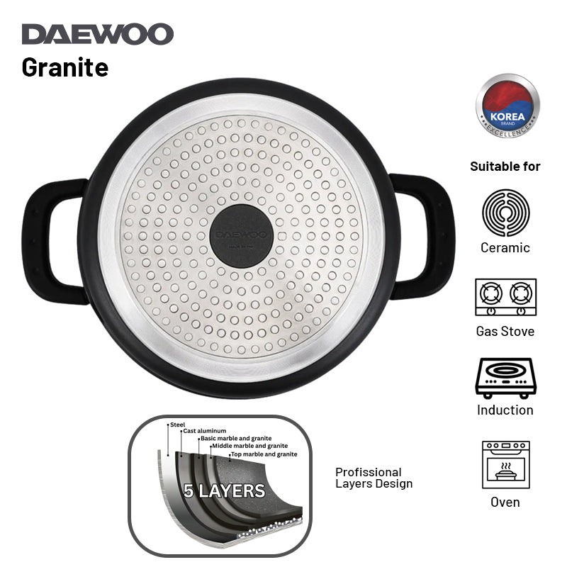 Daewoo 32cm Granite Casserole Pot with Lid - DASAG32 (2-Year Warranty)