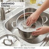 Daewoo 18/10 Stainless Steel Cookware Set of 7 Pcs (28, 24, 20 cm Pots, 24cm Pan) - Silver