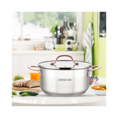 Arshia SS014-2977, 28cm Stainless Steel Casserole With 2 Lid