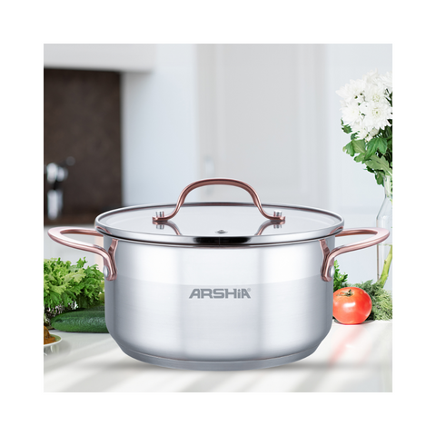 Arshia SS014-2977, 28cm Stainless Steel Casserole With 2 Lid