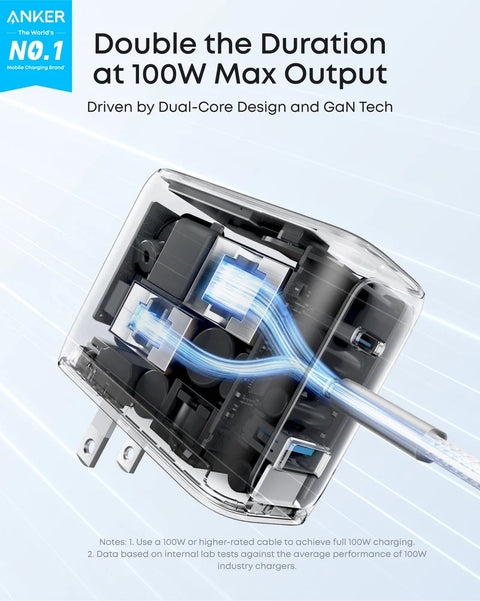 Anker 100W 3-Port USB-C Charger with Smart Display & USB-C Cable - Silver