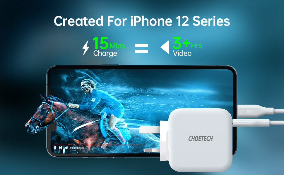 شاحن Choetech 38 وات بمنفذ USB C + USB A مزدوج - أبيض