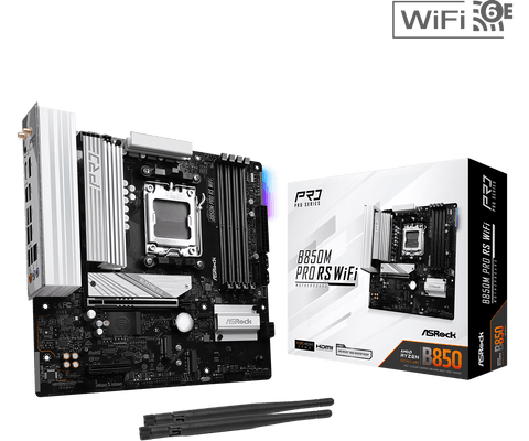 ASRock B850M Pro RS WiFi - AMD AM5 Micro-ATX Motherboard, DDR5, WiFi 6E, PCIe 5.0