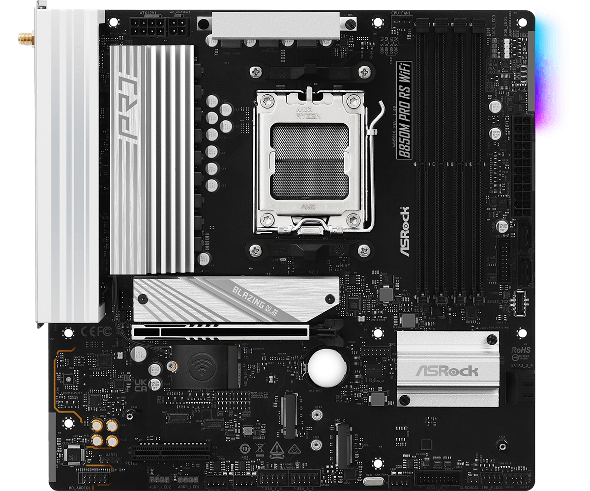 ASRock B850M Pro RS WiFi - AMD AM5 Micro-ATX Motherboard, DDR5, WiFi 6E, PCIe 5.0