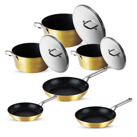 Berlinger Haus Hammered Cooking Set 9 Pcs Cookware Set - (28+24+20 cm) + Fry Pan (28+24+20 cm)