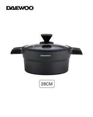 Daewoo 28cm Die-Cast Aluminum Pot, Non-Stick Granite Coating, Full Induction Base,  Handle – Dual-Color Silicone Grip with Soft-Touch Bakelite Core, Silicone Utensils & Pot Protectors, black-gray, Chemical-Free
