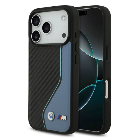 BMW, PU Leather & Carbon Case with Colored Line Stitch, iPhone 17 Pro