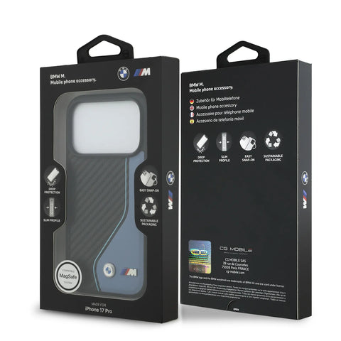 BMW, PU Leather & Carbon Case with Colored Line Stitch, iPhone 17 Pro