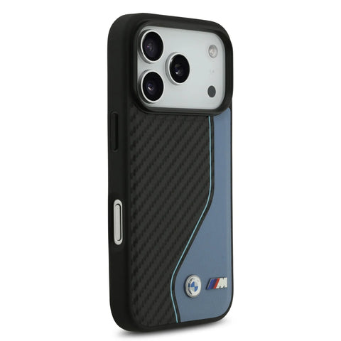 BMW, PU Leather & Carbon Case with Colored Line Stitch, iPhone 17 Pro