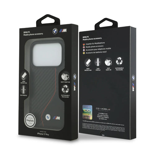 BMW, PU Leather & Carbon Case with Colored Line Stitch, iPhone 17 Pro