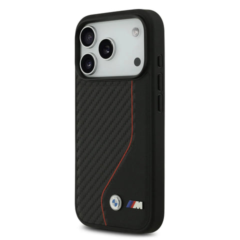 BMW, PU Leather & Carbon Case with Colored Line Stitch, iPhone 17 Pro