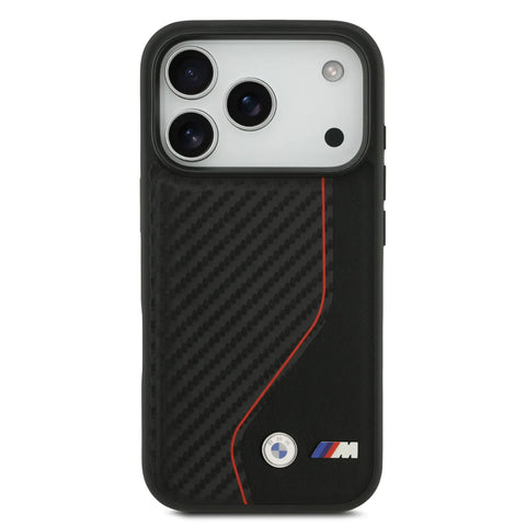 BMW, PU Leather & Carbon Case with Colored Line Stitch, iPhone 17 Pro