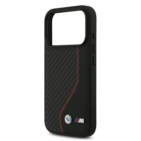 BMW, PU Leather & Carbon Case with Colored Line Stitch, iPhone 17 Pro