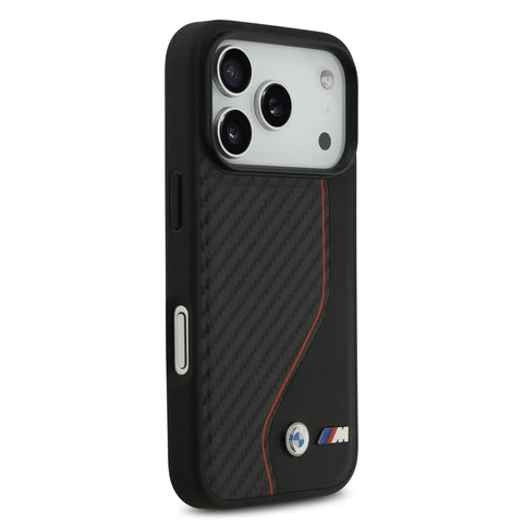 BMW, PU Leather & Carbon Case with Colored Line Stitch, iPhone 17 Pro