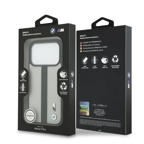 BMW, PU Leather Case with Perforated Stripes & Metal Logos, iPhone 17 Pro