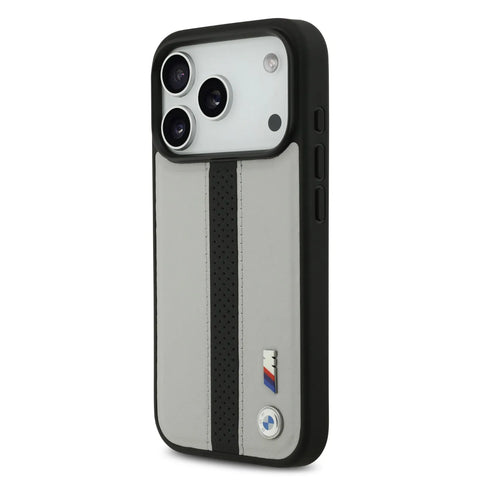 BMW, PU Leather Case with Perforated Stripes & Metal Logos, iPhone 17 Pro