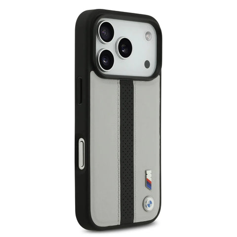 BMW, PU Leather Case with Perforated Stripes & Metal Logos, iPhone 17 Pro