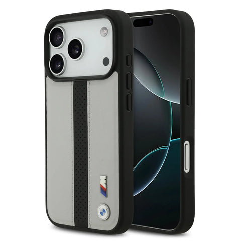 BMW, PU Leather Case with Perforated Stripes & Metal Logos, iPhone 17 Pro