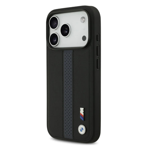 BMW, PU Leather Case with Perforated Stripes & Metal Logos, iPhone 17 Pro
