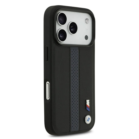 BMW, PU Leather Case with Perforated Stripes & Metal Logos, iPhone 17 Pro