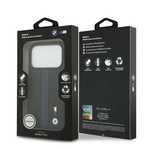 BMW, PU Leather Case with Perforated Stripes & Metal Logos, iPhone 17 Pro