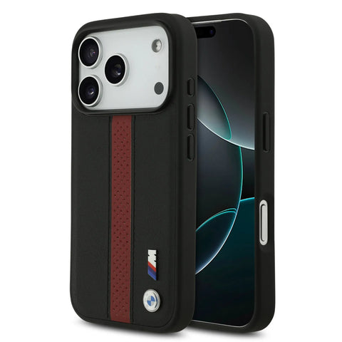 BMW, PU Leather Case with Perforated Stripes & Metal Logos, iPhone 17 Pro