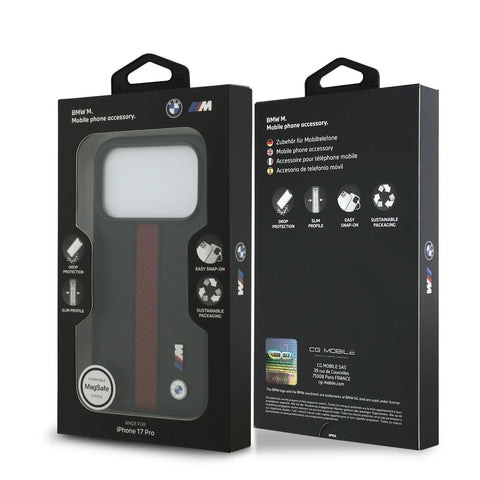 BMW, PU Leather Case with Perforated Stripes & Metal Logos, iPhone 17 Pro