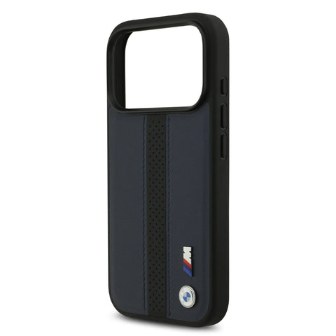 BMW, PU Leather Case with Perforated Stripes & Metal Logos, iPhone 17 Pro