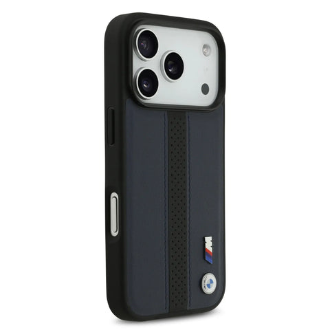 BMW, PU Leather Case with Perforated Stripes & Metal Logos, iPhone 17 Pro