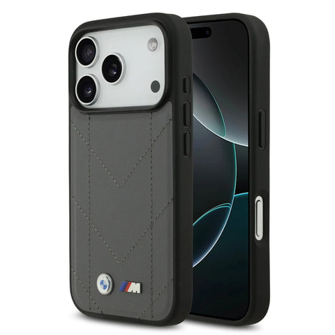 BMW, MagSafe PU Quilted Leather Case with Metal Logos, iPhone 17 Pro