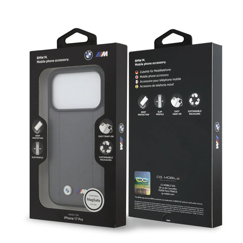 BMW, MagSafe PU Quilted Leather Case with Metal Logos, iPhone 17 Pro