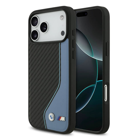 BMW, PU Leather & Carbon Case with Colored Line Stitch, iPhone 17 Pro Max