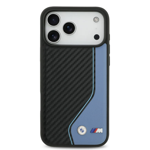 BMW, PU Leather & Carbon Case with Colored Line Stitch, iPhone 17 Pro Max