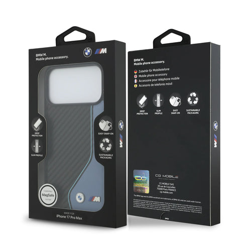 BMW, PU Leather & Carbon Case with Colored Line Stitch, iPhone 17 Pro Max