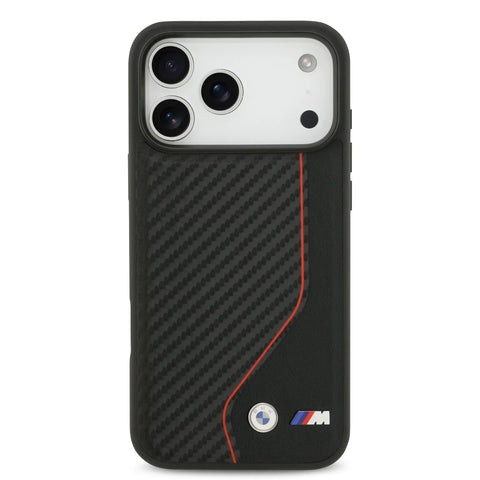 BMW, PU Leather & Carbon Case with Colored Line Stitch, iPhone 17 Pro Max