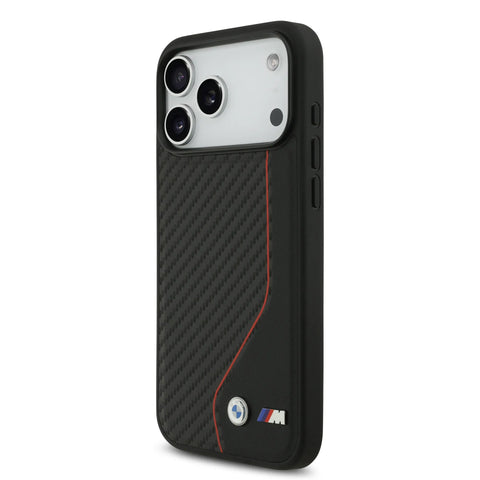 BMW, PU Leather & Carbon Case with Colored Line Stitch, iPhone 17 Pro Max
