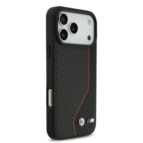 BMW, PU Leather & Carbon Case with Colored Line Stitch, iPhone 17 Pro Max