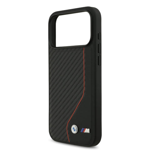 BMW, PU Leather & Carbon Case with Colored Line Stitch, iPhone 17 Pro Max