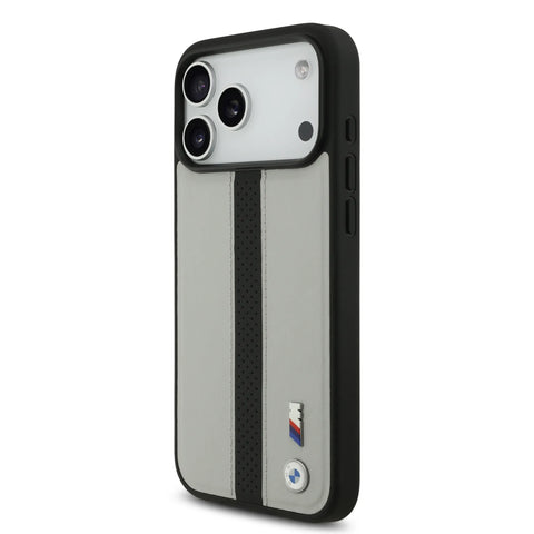 BMW, PU Leather Case with Perforated Stripes & Metal Logos, iPhone 17 Pro Max