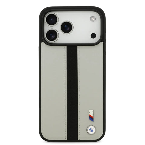 BMW, PU Leather Case with Perforated Stripes & Metal Logos, iPhone 17 Pro Max
