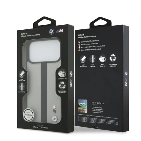 BMW, PU Leather Case with Perforated Stripes & Metal Logos, iPhone 17 Pro Max