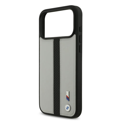 BMW, PU Leather Case with Perforated Stripes & Metal Logos, iPhone 17 Pro Max
